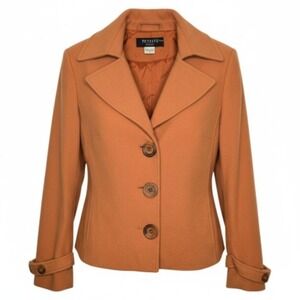 BIANCA‎ NYGARD Petite Orange Wool Blend Blazer Jacket Button Down Size 4